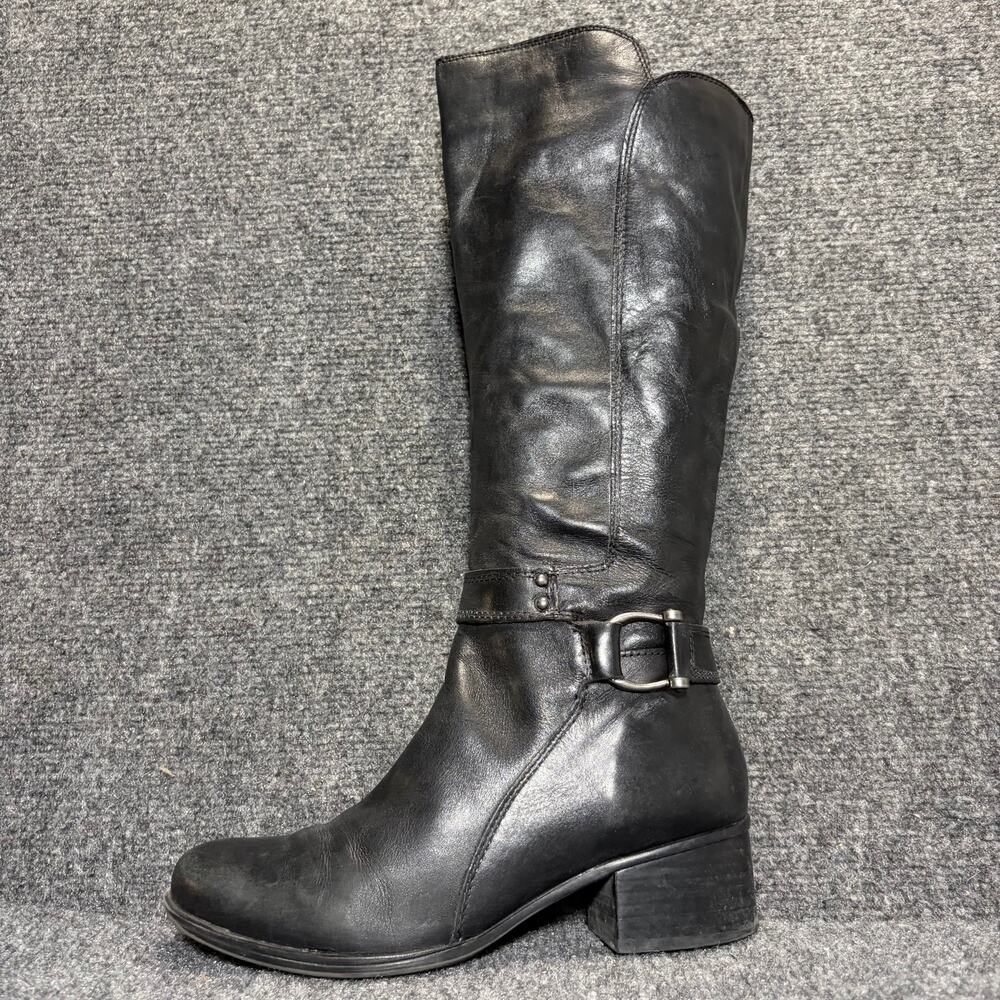 Naturalizer Black Leather Buckle Block Heel Tall Riding Boots Womens Size 7.5